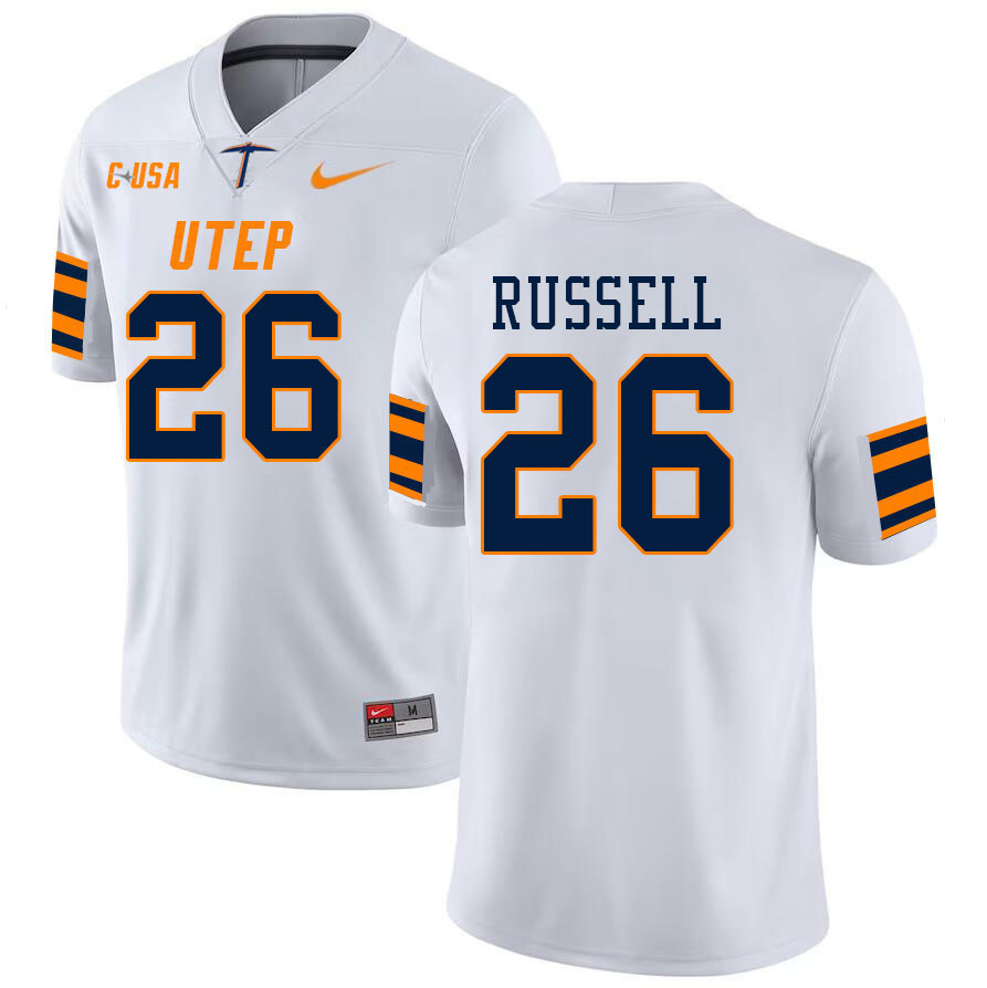 Men-Youth #26 Lantz Russell UTEP Miners 2023 College Football Jerseys Stitched Sale-White
